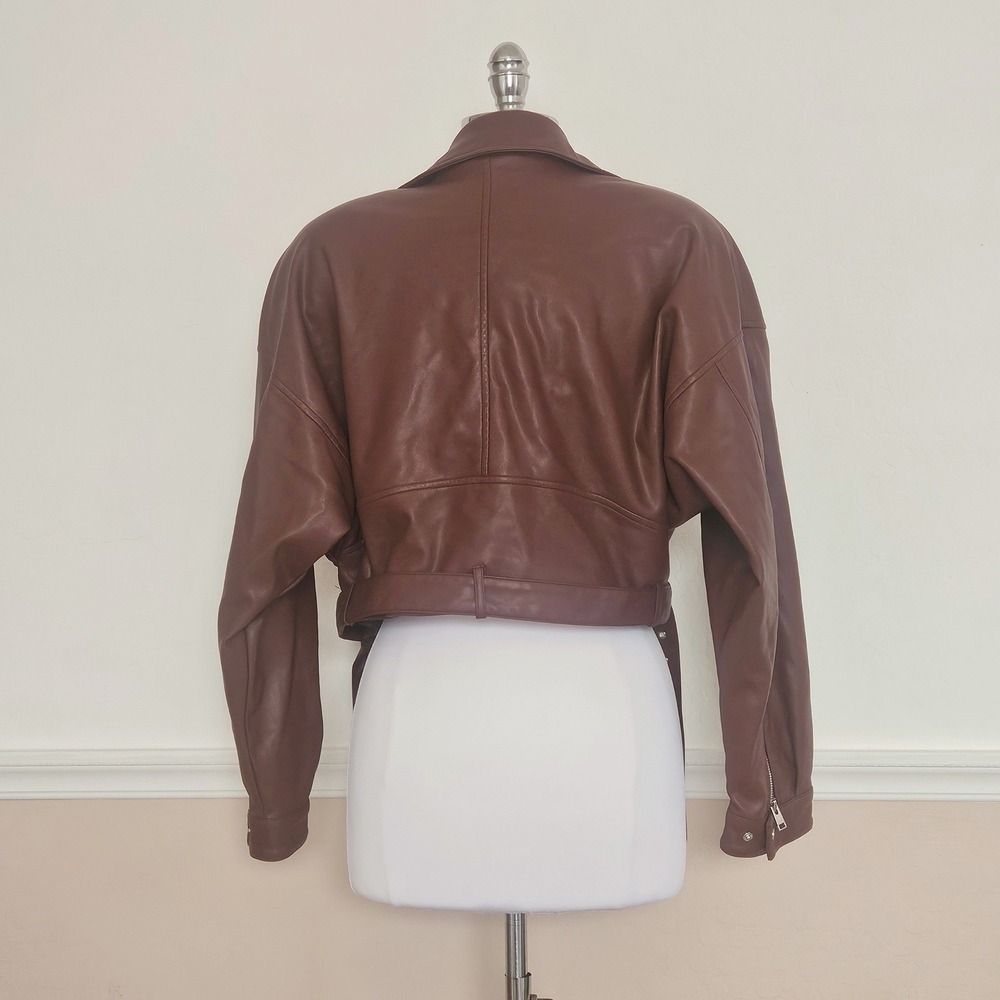 Lamarque Women's Mahogany Brown Dani Moto Jacket Large Cropped Belted Fall - Picture 5 of 14